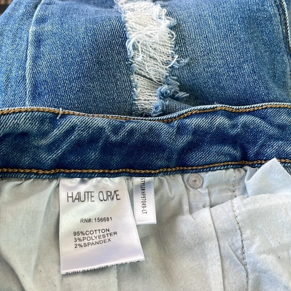 Haute Curve - distressed blue cropped with raw hem jeans - size 18